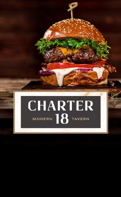charter 18 modern tavern logo with burger